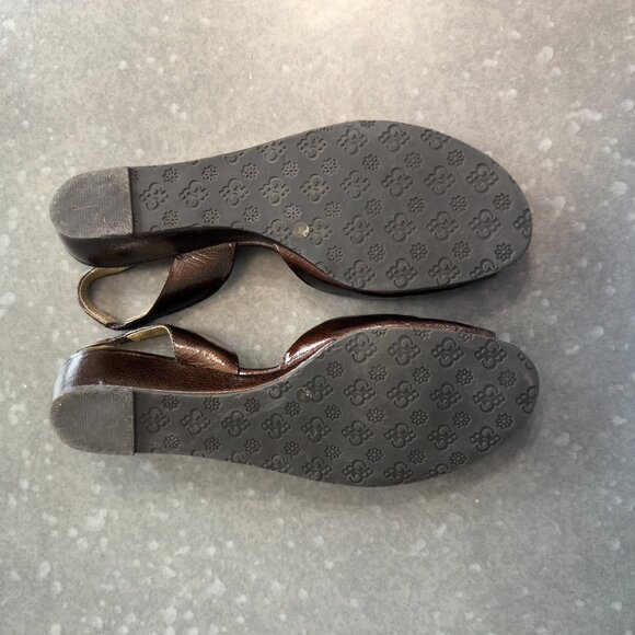 Gianni Bini Brown Crackled Leather Peep Toe Slingback Wedges – Size 9M - Picture 9 of 12